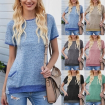 Casual Style Short Sleeve Round Neck Contrast Color T-shirt
