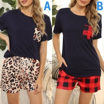 Fashion Printed Spliced Short Sleeve T-shirt + Shorts Home-wear Two-piece Set