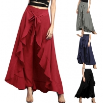 Fashion Solid Color High Waist Irregular Ruffle Hem Skirt