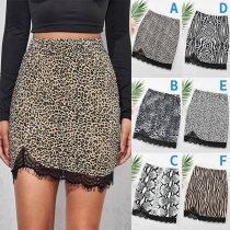 Fashion High Waist Lace Spliced Hem Slim Fit Skirt