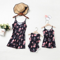 Sexy Backless Printed Sling Paarent-child Romper