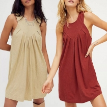 Simple Style Sleeveless Round Neck Solid Color Dress