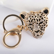 Cute Style Rhinestone Inlaid Leopard Head Pendant Key Chain