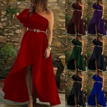 Sexy Oblique Shoulder Irregular Hem Solid Color Party Dress