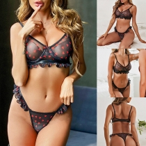 Sexy Heart Printed See-through Gauze Lingerie Set