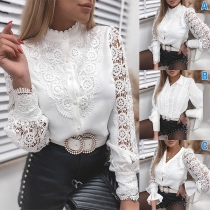 Fashion Solid Color Lace Spliced Long Sleeve Shirt