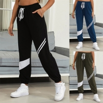 Fashion Contrast Color Elastic Waist Sports Pants