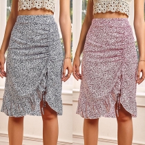 Fashion High Waist Irregular Hem Printed Skirt