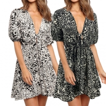Sexy V-neck Short Sleeve Printed Dress