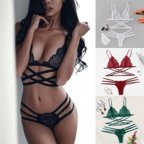 Sexy Solid Color Hollow Out Lace Lingerie Set