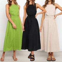 Sexy Backless Solid Color High Waist Sling Dress