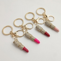 Fashion Rhinestone Inlaid Lipstick Pendant Key Chain