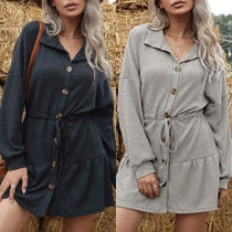 Fashion Solid Color Long Sleeve Single-breasted Dress