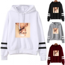 Casual Style Contrast Color Letters Printed Long Sleeve Hooded Sweatshirt