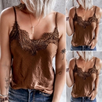 Sexy Backless V-neck Lace Spliced Sling Top