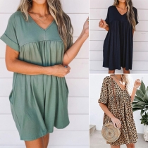 Casual Style Short Sleeve V-neck Loose Dress