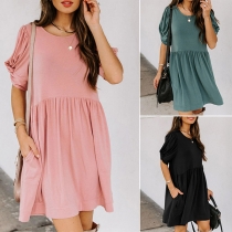 Simple Style Short Sleeve Round Neck Solid Color Loose Dress