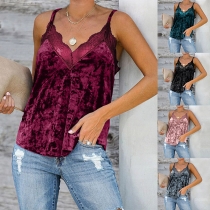 Sexy Backless V-neck Lace Spliced Sling Top