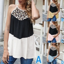 Fashion Contrast Color Leopard Spliced Sling Top