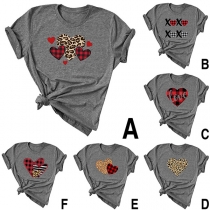 Fashion Heart Pattern Short Sleeve Round Neck T-shirt
