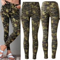 Fashion Middle-waist Side-pocket Camouflage Printed Pants
