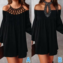 Sexy Off-shoulder Long Sleeve Solid Color Loose Dress