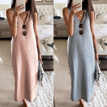 Simple Style Sleeveless V-neck Solid Color Dress