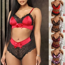 Sexy High Waist Lace Spliced Underwear Set