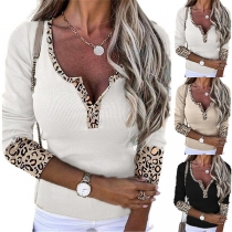 Fashion Long Sleeve V-neck Chain Spliced Knit Top