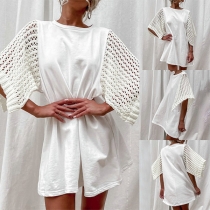 Chic Style Hollow Out Knit Short Sleeve Round Neck Loose Dress