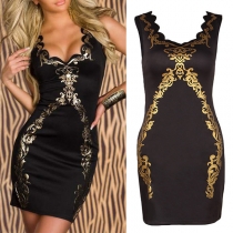 Sexy Backless V-neck Sleeveless Slim Fit Printed Dress