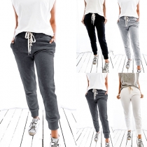 Casual Style Solid Color Lace-up Drawstring Waist Solid Color Sports Pants