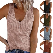 Simple Style Sleeveless V-neck Solid Color T-shirt Top