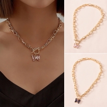 Chic Style Rhinestone Inlaid Butterfly Pendant Chain Necklace
