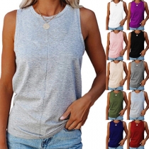 Simple Style Sleeveless Round Neck Solid Color T-shirt Tank Top