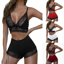 Sexy Lace Spliced High Waist Lingerie Set