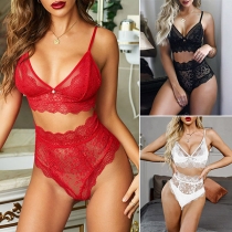 Sexy Backless V-neck High Waist Lace Bra Set