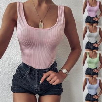 Simple Style Sleeveless Round Neck Solid Color Bodysuit