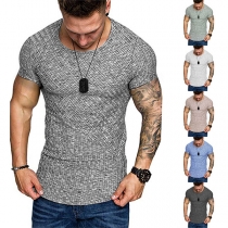 Simple Style Short Sleeve Round Neck Arc Hem Man's T-shirt
