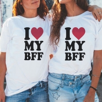 Fashion Letters Printed Short Sleeve Round Neck Besties T-shirt