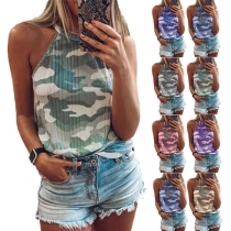 Sexy Off-shoulder Camouflage Printed Halter Top