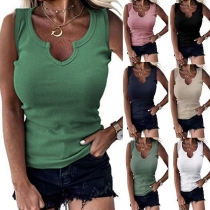 Simple Style Sleeveless V-neck Solid Color Tank Top