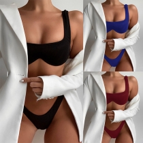 Sexy Low-waist Solid Color Push-up Bikini Set