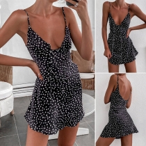 Sexy Backless V-neck Printed Sling Dress