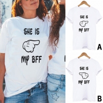 Fashion Short Sleeve Round Neck Letters Printed Besties T-shirt