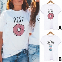 Casual Style Short Sleeve Round Neck Letters Printed Besties T-shirt