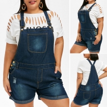 Fashion Middle Waist Ripped Denim Shorts Overalls