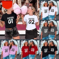 Fashion Letters Printed Short Sleeve Roud Neck T-shirt