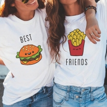 Cute French fries/Hamburg Printed Short Sleeve Round Neck T-shirt