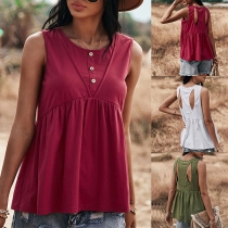 Simple Style Sleeveless Round Neck Solid Color Loose Top
